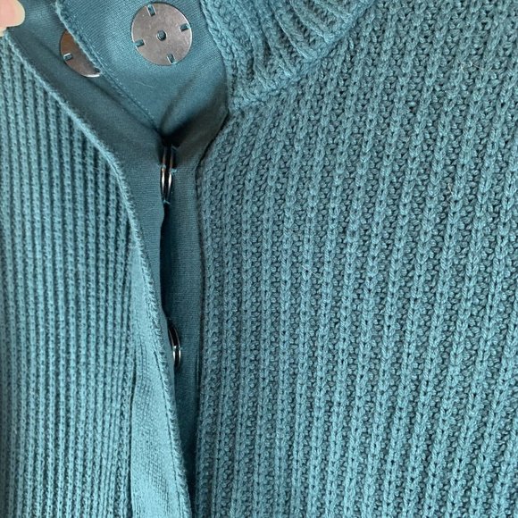 Soft Surroundings Highland Sweater Women's Medium Teal Cotton Chunky Knit 8538 - Picture 5 of 8